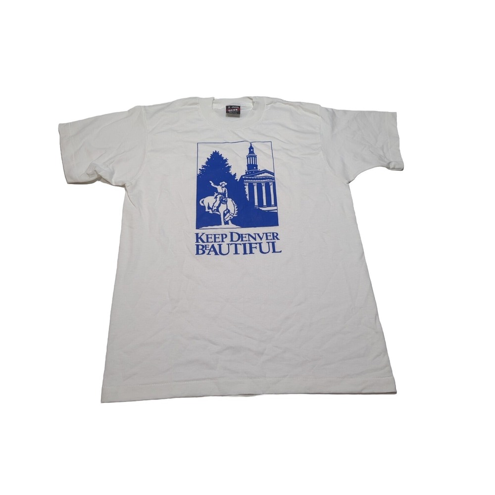 Vintage Keep Denver Beautiful City White and Blue T-Shirt Sz M Single Stitch